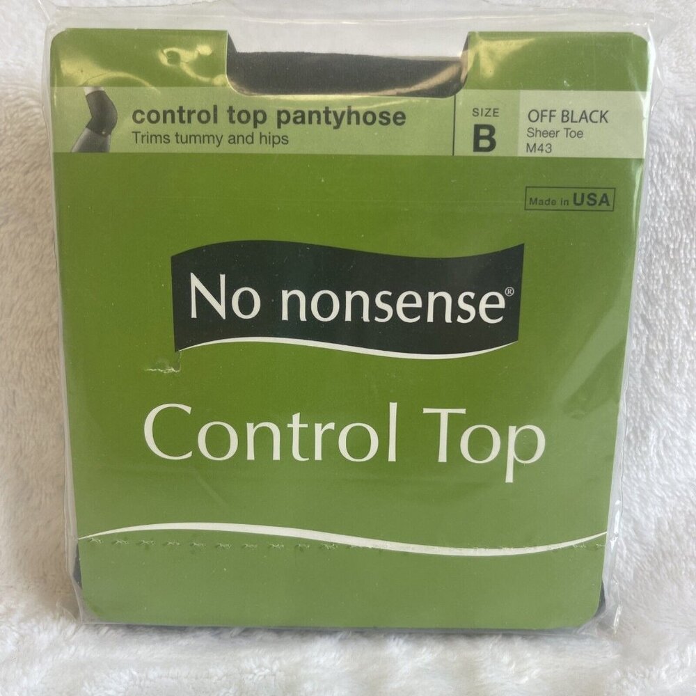 No Nonsense Control Top Nylon Pantyhose Size B Off Black Sheer Toe M43‎